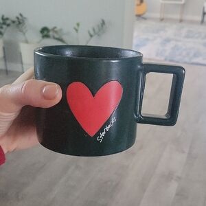 Starbucks Dark Green Mug with Red Heart